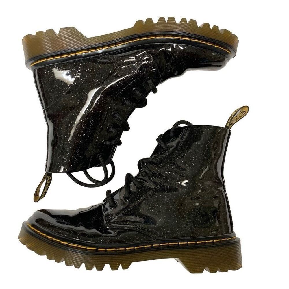 Dr. Martens Luana Womens 5 Black Coated Glitter High Top Ankle Lace Up Boots‎ ￼